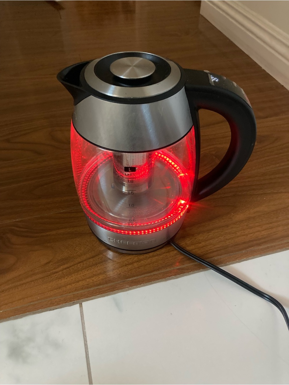 Electric Glass Kettle with Red LED Illumination - Stainless/Black